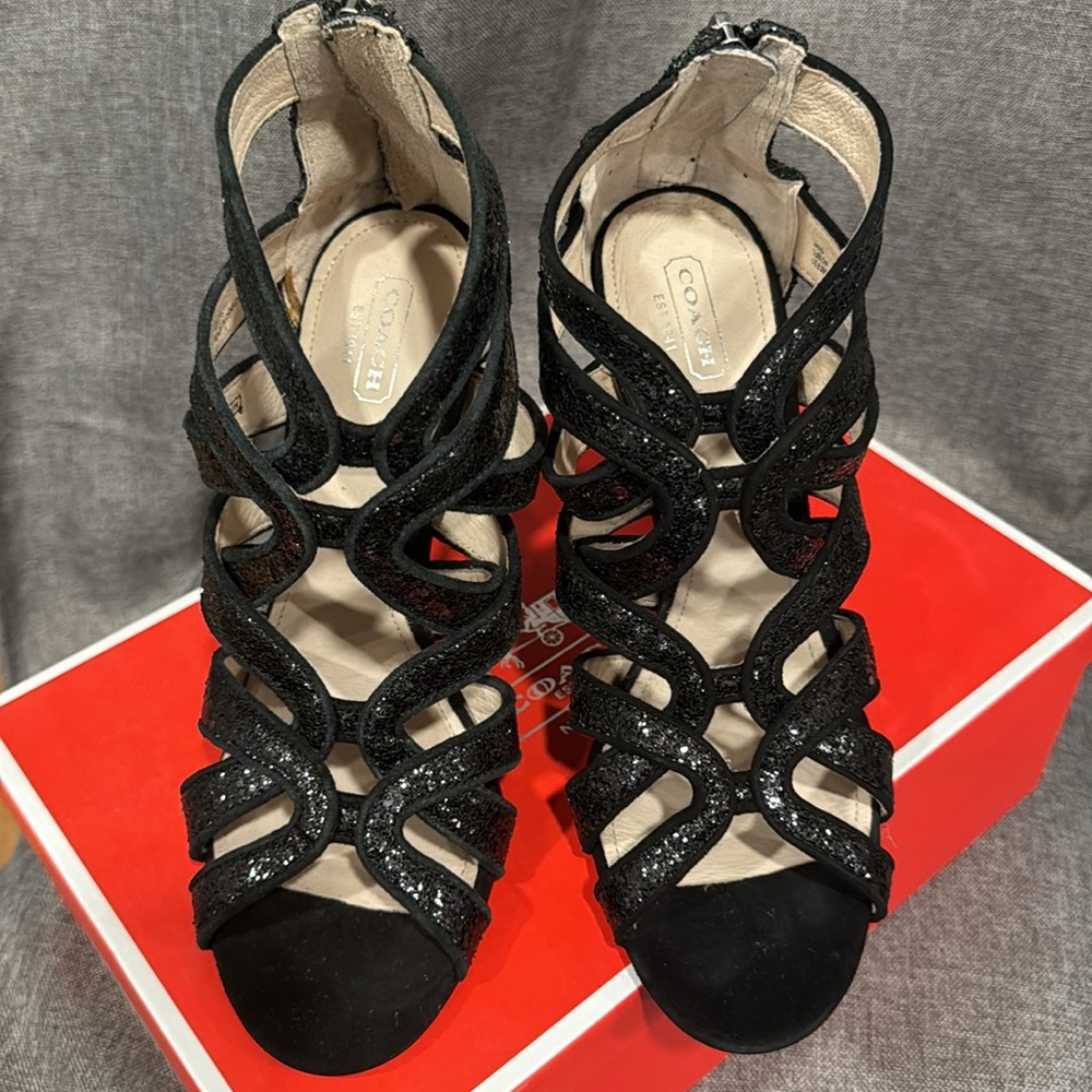 Coach Black glitter heels size 8.5 COACH New - Picture 5 of 9